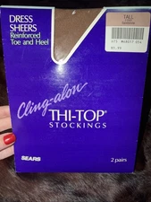Cling-Alon Thi-Top Garter Stocking SANDSTONE Reinforced Toe & Heel Vtg 2 pr Tall