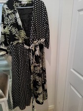 Tk Maxx  London Shiny Polka Dot Black & Green Wrap Dress Size M/L