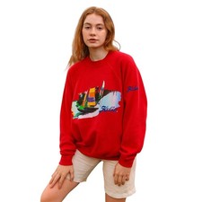 HOBIE x VTG 80's surf graphic crewneck logo sweatshirt in red size XL