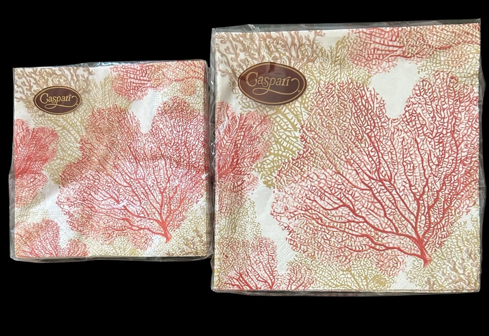 Caspari Paper Napkins Sea Fans Coral Beach Set 2 Cocktail Luncheon Germany NEW - Image 2 of 4