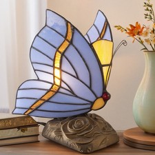 Tiffany Blue Butterfly Glass Desk Lamp, Suitable For Bedside Tables And Reading