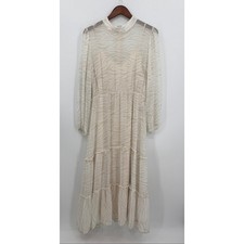 Lost + Wander Ivory Zebra Print Sheer Tiered Maxi Dress Lace Hem Boho Large