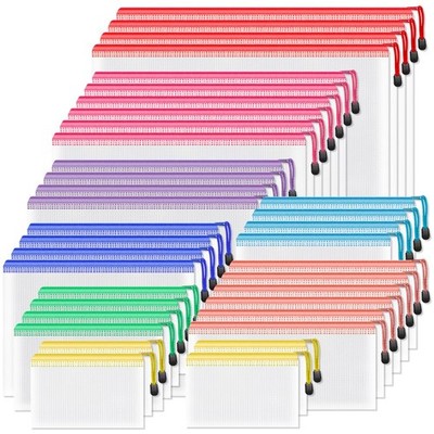36 PCS Mesh Zipper Pouch Bags 8 Assorted Size 8 Colors Storage Craft Projects