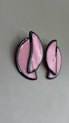 Women s Earrings Pierced Glass Pink Black Artisan Signed BST