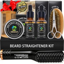 Beard Straightener Grooming Kit for Men,Beard Growth Kit w/2 Pack Growth Oil,...