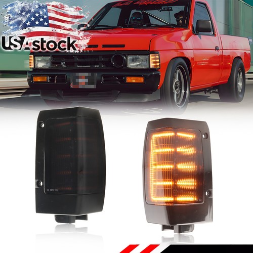 2X Smoked Amber LED Corner Side Marker Signal Lights For 90-97 Nissan D21 Pickup