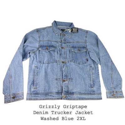 Grizzly Griptape Mens Denim Trucker Jacket Washed Blue 2XL TB80039 NWT
