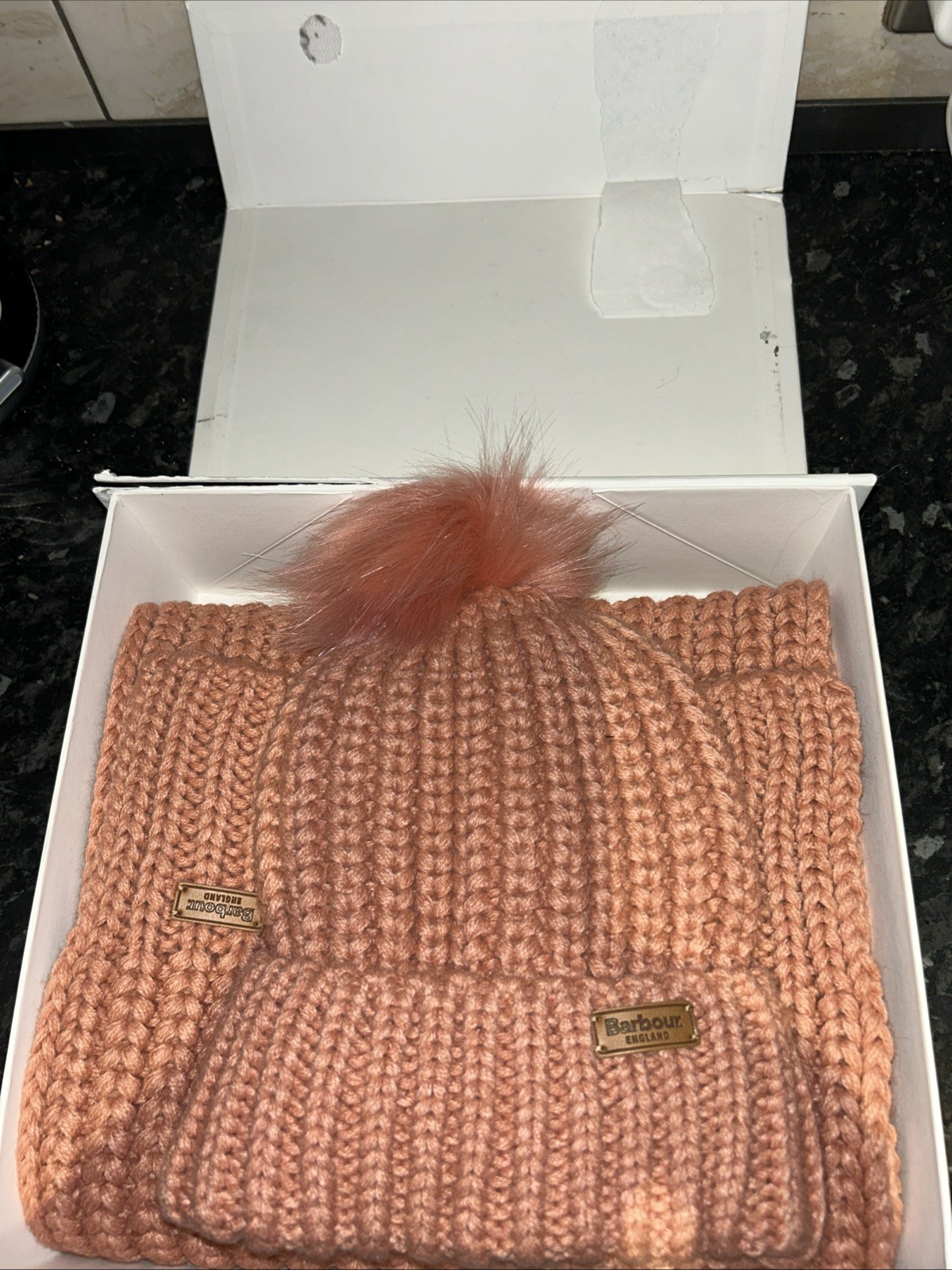 Barbour Rusty Pink Beanie & Scarf Set