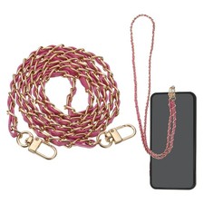 Phone Lanyard, 47" Crossbody Phone Gold Chain Strap with Tether Tab, Rose Red