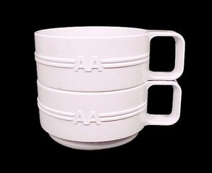 American Airline Mugs 2 Stackable White Plastic Macaple AA Cup Plane Collectible
