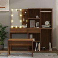 Schminktisch-Set Mit LED Braun Eichen-Optik Holzwerkstoff