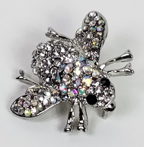 Lot Of 2 Signed Joan Rivers Silver Tone Bee Pins w/Sparkly Rhinestones - Picture 3 of 5
