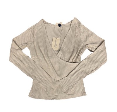 Universal Thread Tan Wrap V-Neck Long Sleeve Shirt Top | Womens Size Medium