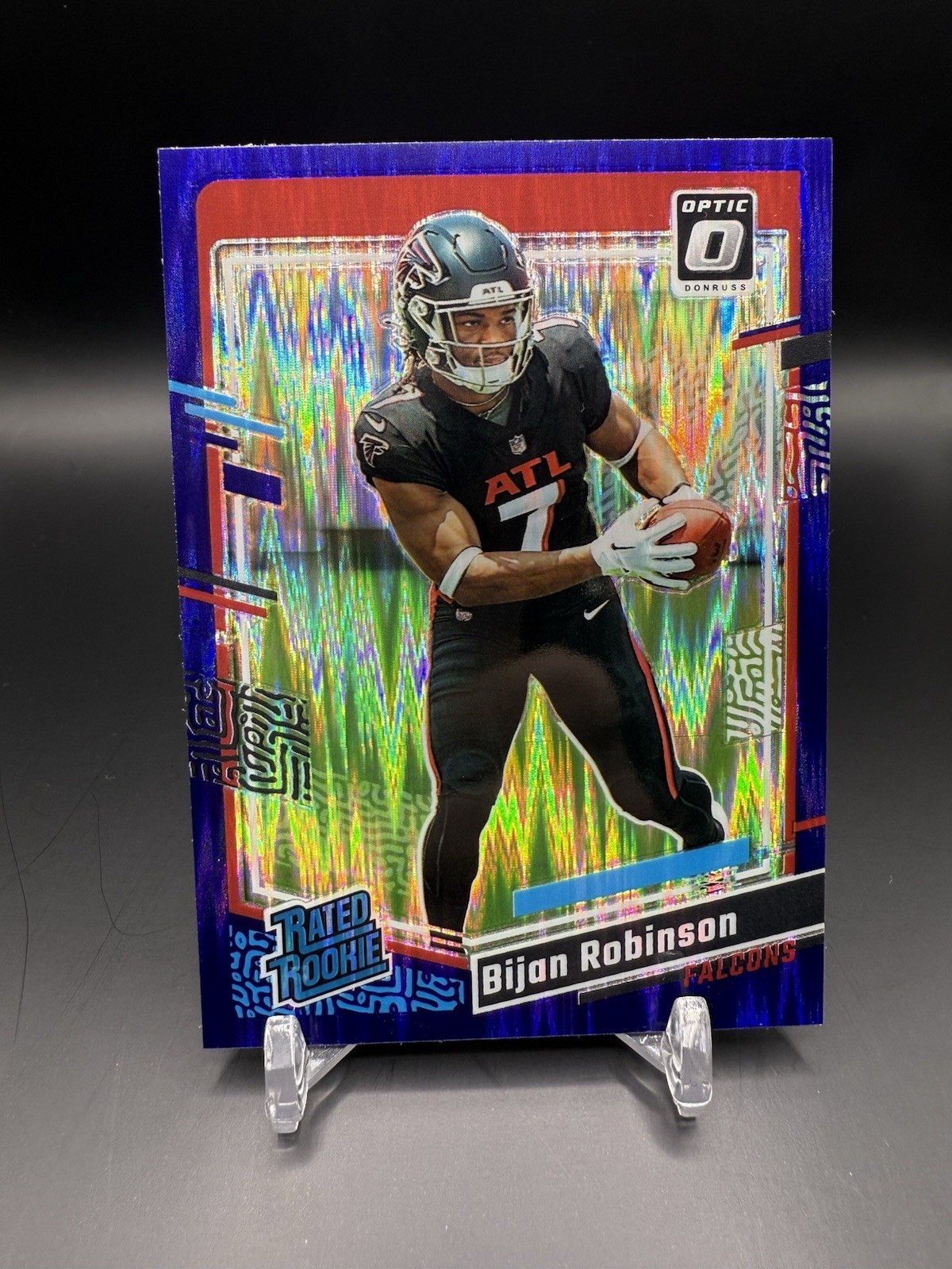 2023 Panini Donruss Optic Rated Rookie Bijan Robinson #206 Purple Shock Prizm RC