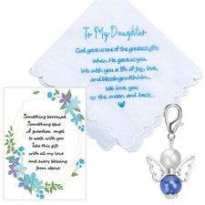 Something Blue Handkerchief for Bride Angel Gift with Wedding Bouquet Clip