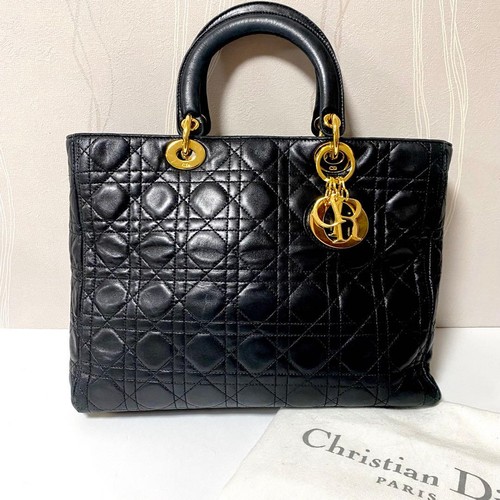 Christian Dior Lady Dior Large Cannage Lambskin Black Used From Japan