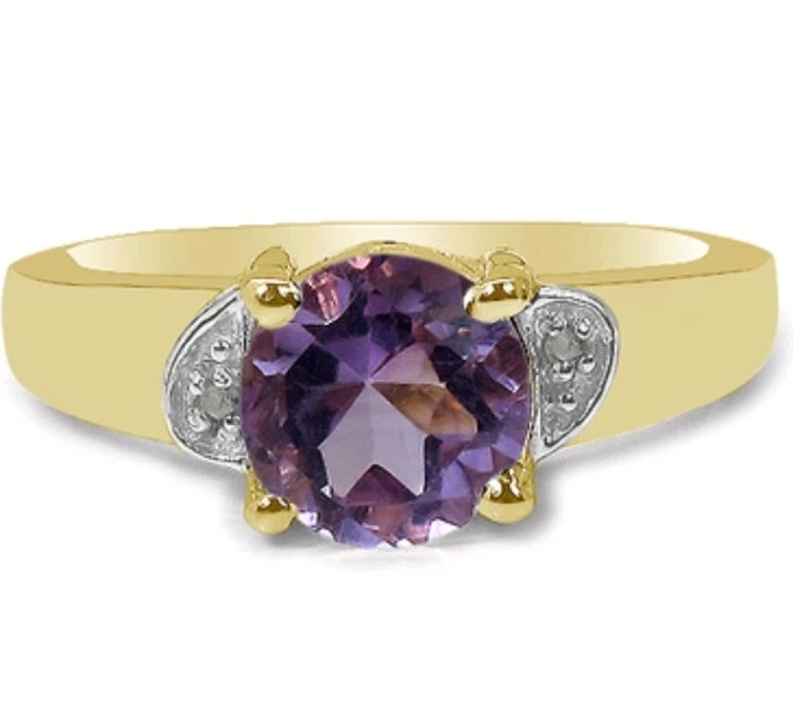 NUEVO 14K Oro (chapado) sobre S/Plata Anillo con Amatista Genuina y Topacio Blanco Foto 2 de 2