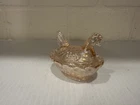 Degenhart Miniature  Pink Iridescent Carnival  Glass Hen on Nest 2.25 Inch