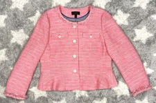 J. Crew Peplum Lady Jacket Blazer Neon Fuchsia Pink Tweed Size 14