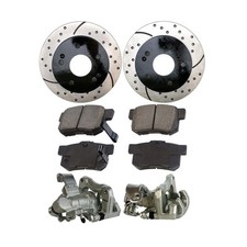 Rear Brake Kit Calipers Pads Drilled Slotted Rotors Black Zinc Ceramic 126053