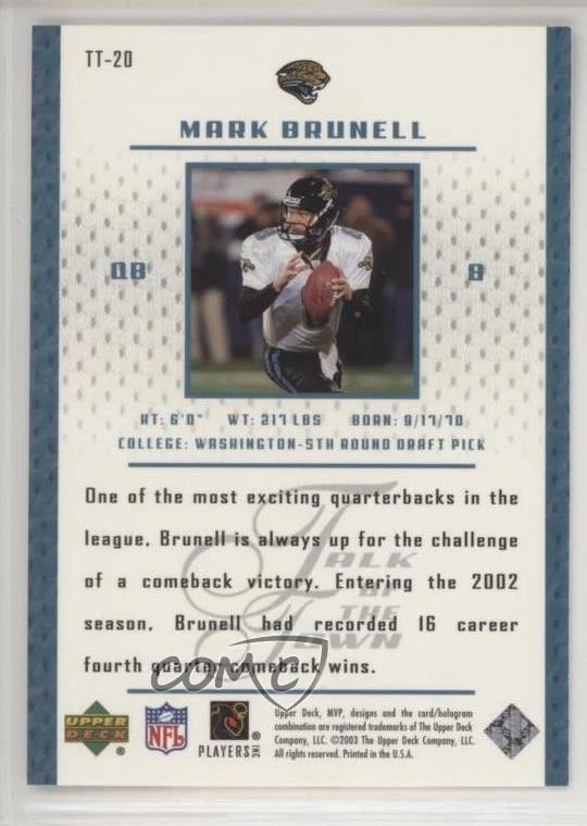 2003 Upper Deck MVP Talk of the Town Mark Brunell #TT-20 - Image 2 of 2