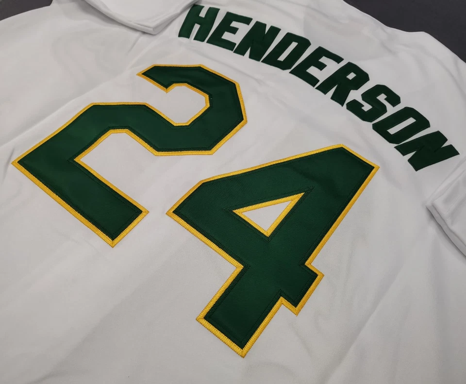 Camiseta deportiva cosida blanca retro vintage Rickey Henderson #24 de atletismo. Foto 3 de 4