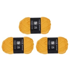 3Pcs Cotton Yarn Knitting Yarn Crochet Yarn (87.5Yard x 2.5mm, Bright Yellow)