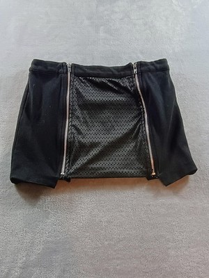 Maison Blanche Skirt Womens Small Black Mini Zip Faux Leather Panel Stretch