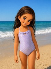 Girls' Mermaid Printed One Piece Swimsuit Lavender M SEE DEAL
