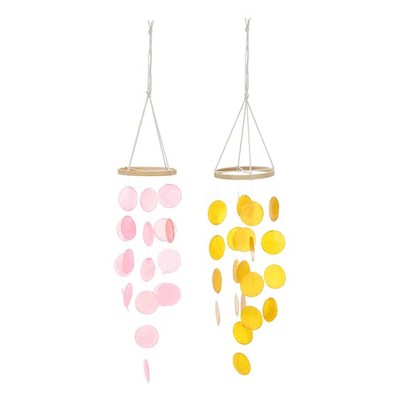 2Pcs 35'' Capiz Wind Chimes Seashell Hanging, Pink/Honey