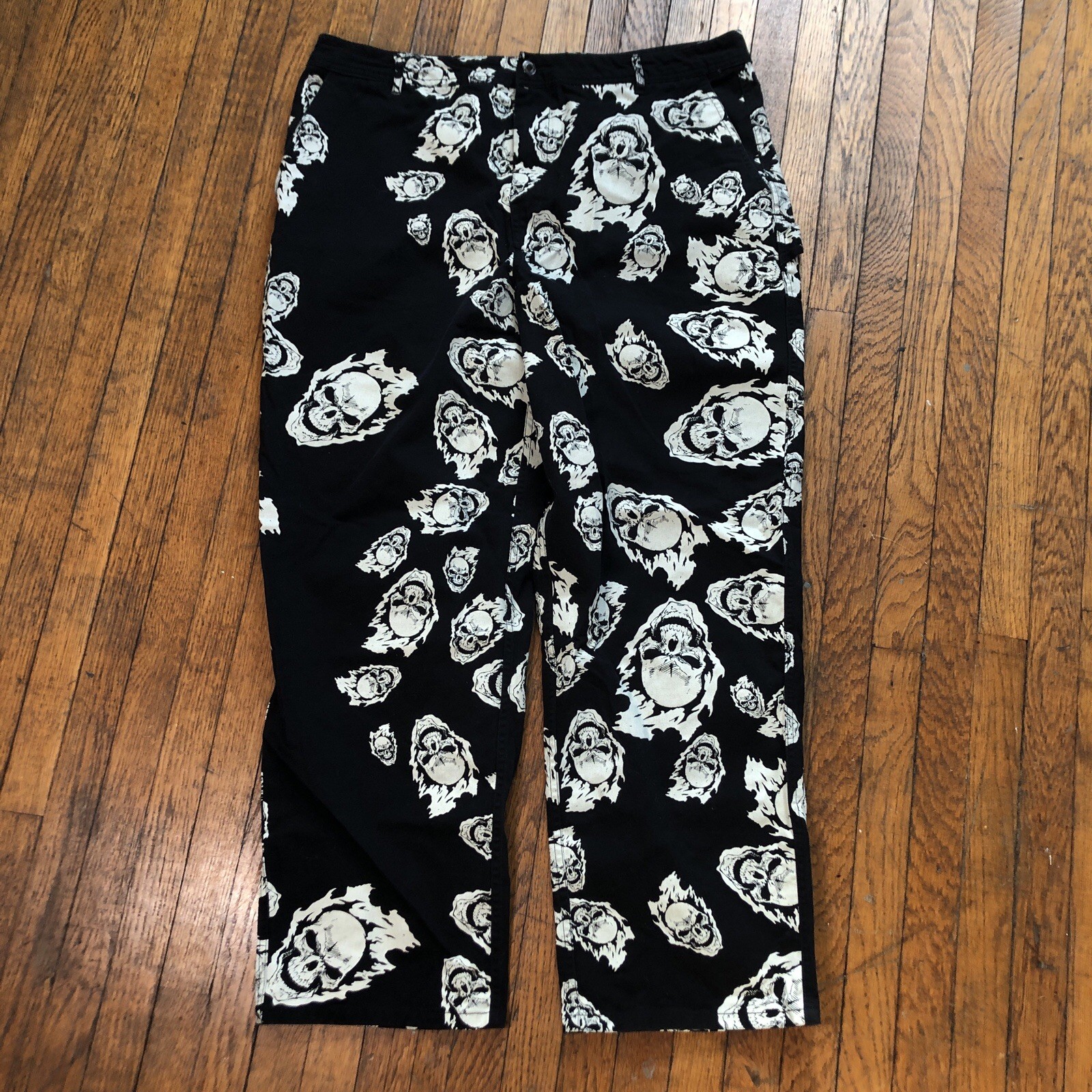 HUF Ghost Rider Carpenter Pants Men’s Size 38 Black Skull Print Baggy Skater