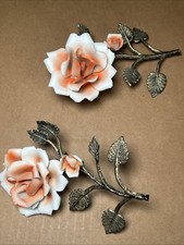 Hand Painted Porcelain Capodimonte Italy Roses Orange And White Vintage