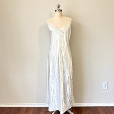 VALERIE STEVENS Maxi Slip Dress Womens Sz M Ivory Satin Lace Nightgown Sleepwear