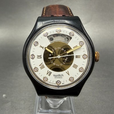 Swatch Fifth Avenue Automatic Watch Unisex 37mm White Dial Black Runs SAB101