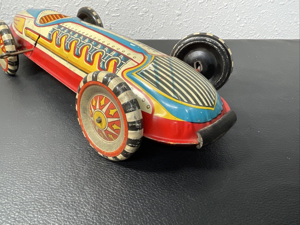 Vintage 1930's Marx Wind Up Tin Toy Lithograph Boat Tail Racer Car
