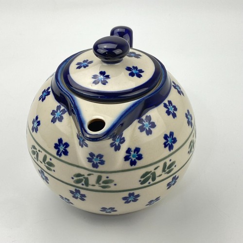 Boleslaweic Polish Pottery Blue Green & Ivory Vintage Teapot Floral Poland - Picture 7 of 7