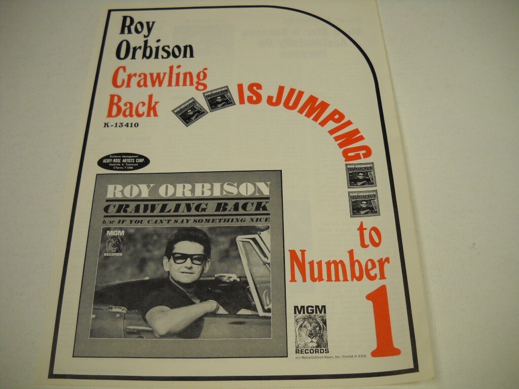 ROY ORBISON Crawling Back Is Jumping To Number One original 1965 Promo