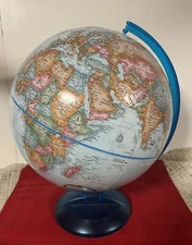 12” REPLOGLE SPINNING DESK WORLD GLOBE HIGHLY DETAILED BLUE PLASTIC BASE FRAME