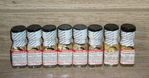 Vintage Lot of 8 Bottles Lorann Natural Wintergreen & Spearmint Oils - NOS