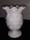 WESTMORELAND Scalloped Edge Vintage MILK GLASS Pedestal VASE Old Quilt Pattern