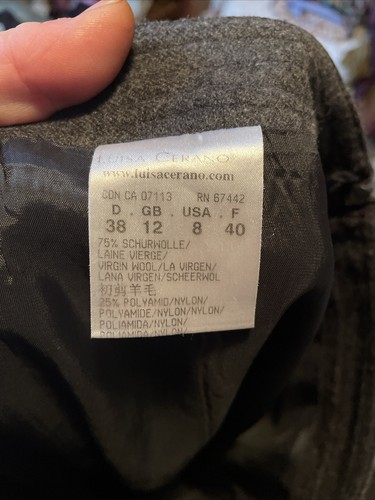 LUISA CERANO Grey Virgin Wool Blend A-Line Lined Knee Length Skirt Size 12 - Picture 8 of 8