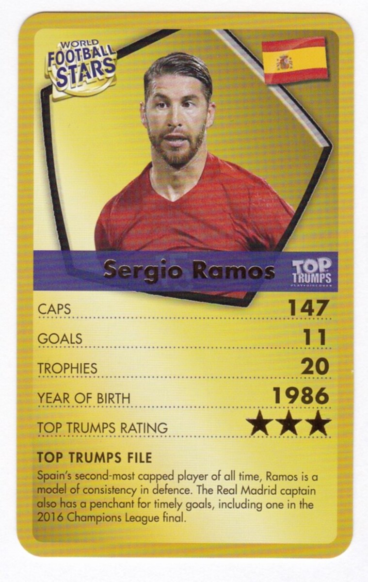 SERGIO RAMOS, SPAIN, WORLD FOOTBALL STARS, RARE 2019 TOP TRUMPS