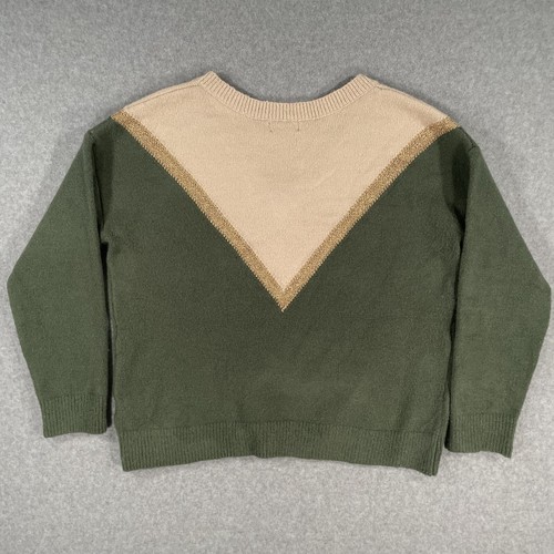 La Maille FRNCH Women’s Chevron Crew Neck Sweater Green Gold Sz S/M Small Medium - Picture 11 of 13