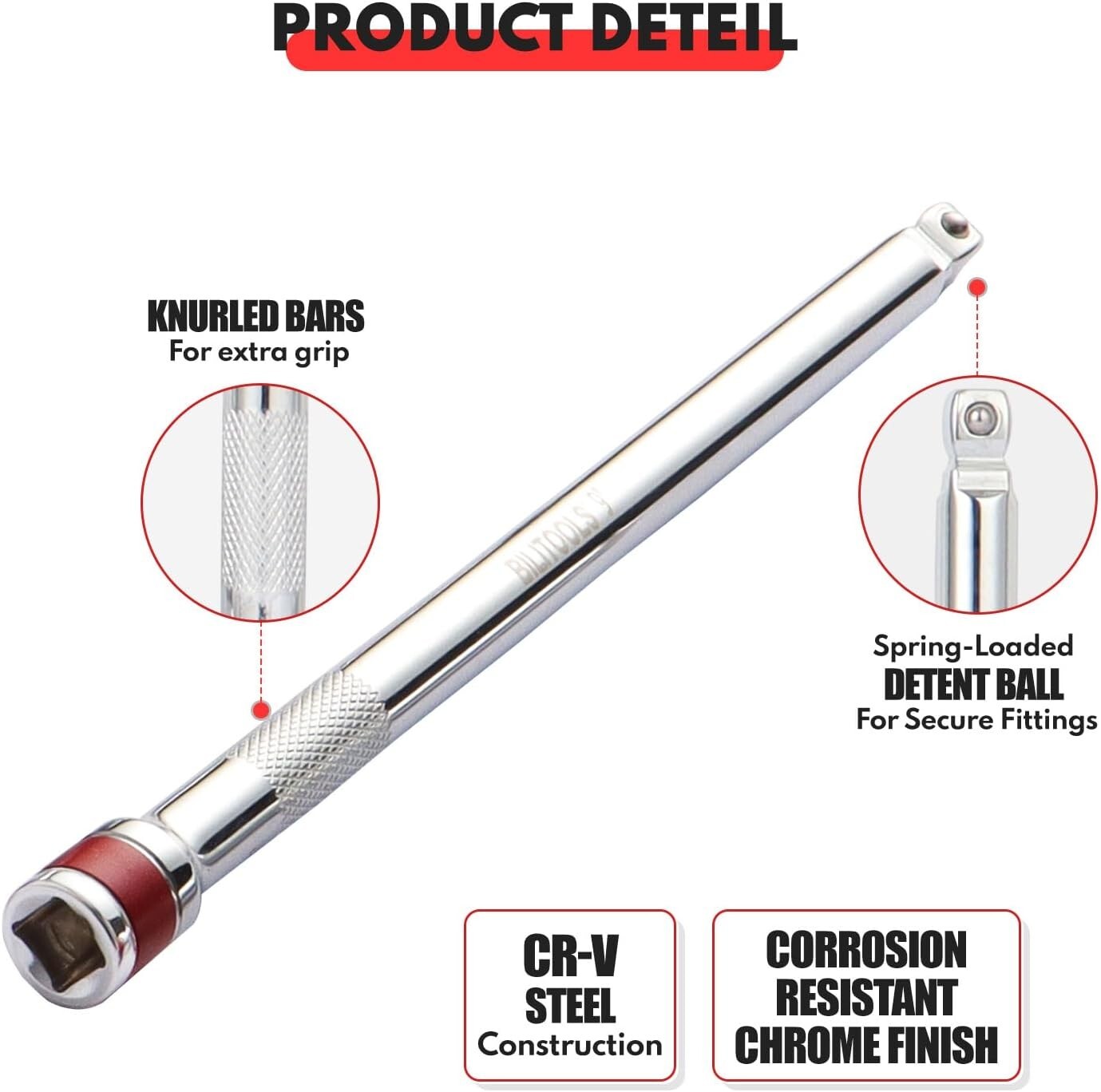 BILITOOLS Wobble Extension Set, 9 PCS 1/4", 3/8" and 1/2" Drive Ratchet Extensio