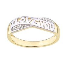 9ct Yellow Gold on Silver REAL Diamond I LOVE YOU Eternity Ring sizes J - V