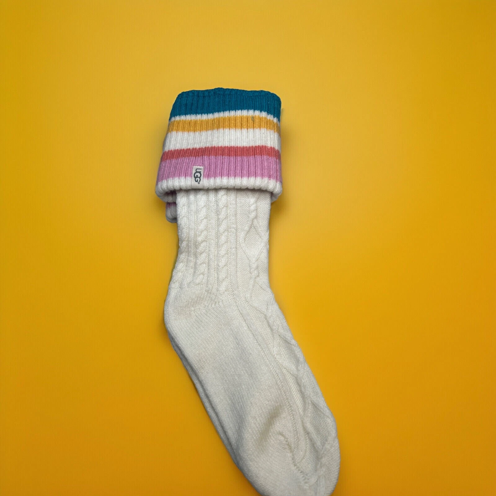 Women's VTG Ugg Leg Warmer Socks Multicolor Cable Knit Thick White Nylon Blend