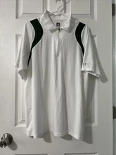 Champion Double Dry Polo Golf Shirt Men's L White & Green Short Sleeve Zip