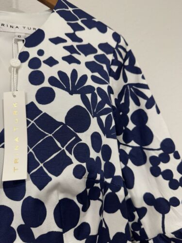 Trina Turk Women's Floral V-Neck Long Sleeve Mini Dress Blue Sz 6 NEW - Picture 5 of 14