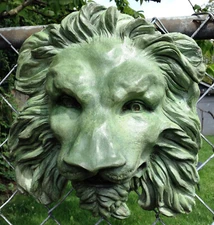Regal Turquoise Lion Head Sculpture, Classic Original Claybraven, Indoor/Outdoor