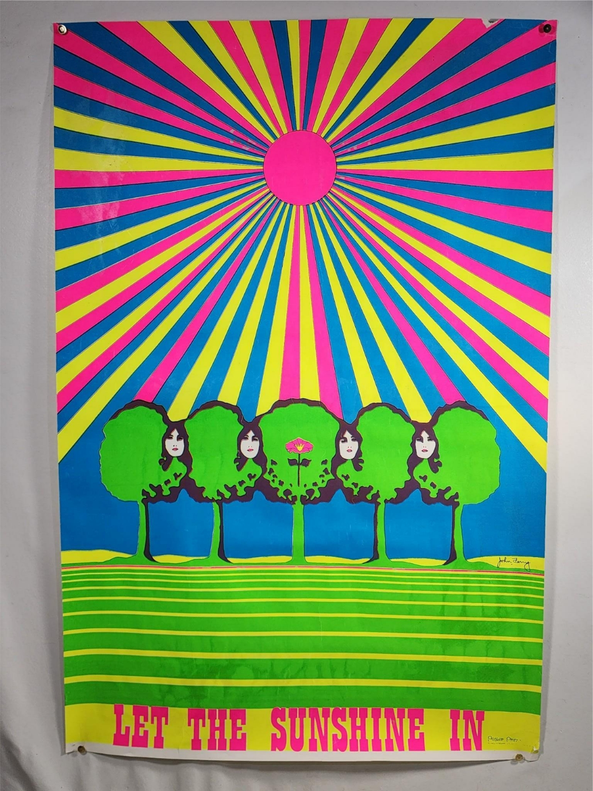 Vintage Original 1969 Let The Sunshine In Psychedelic Blacklight Poster 9